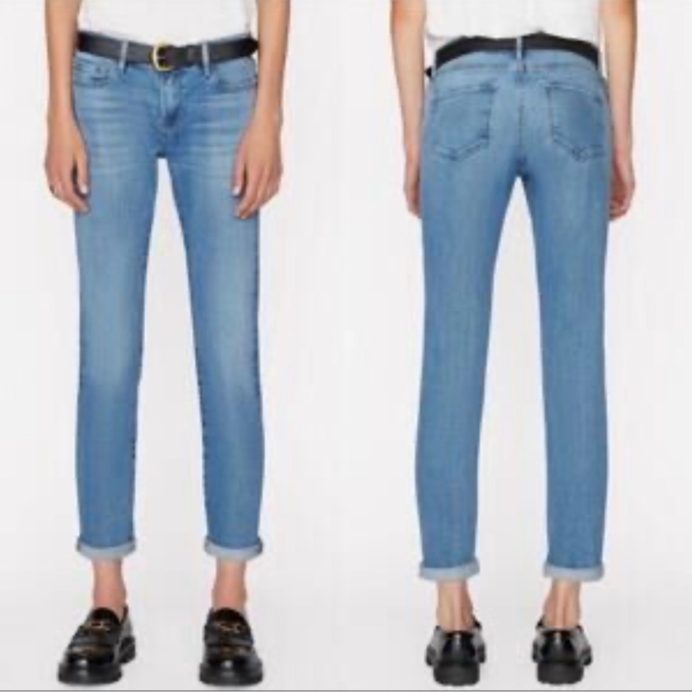 Frame Denim Le Garcon Light Sky Blue Straight Leg Mid Rise Boyfriend Jeans